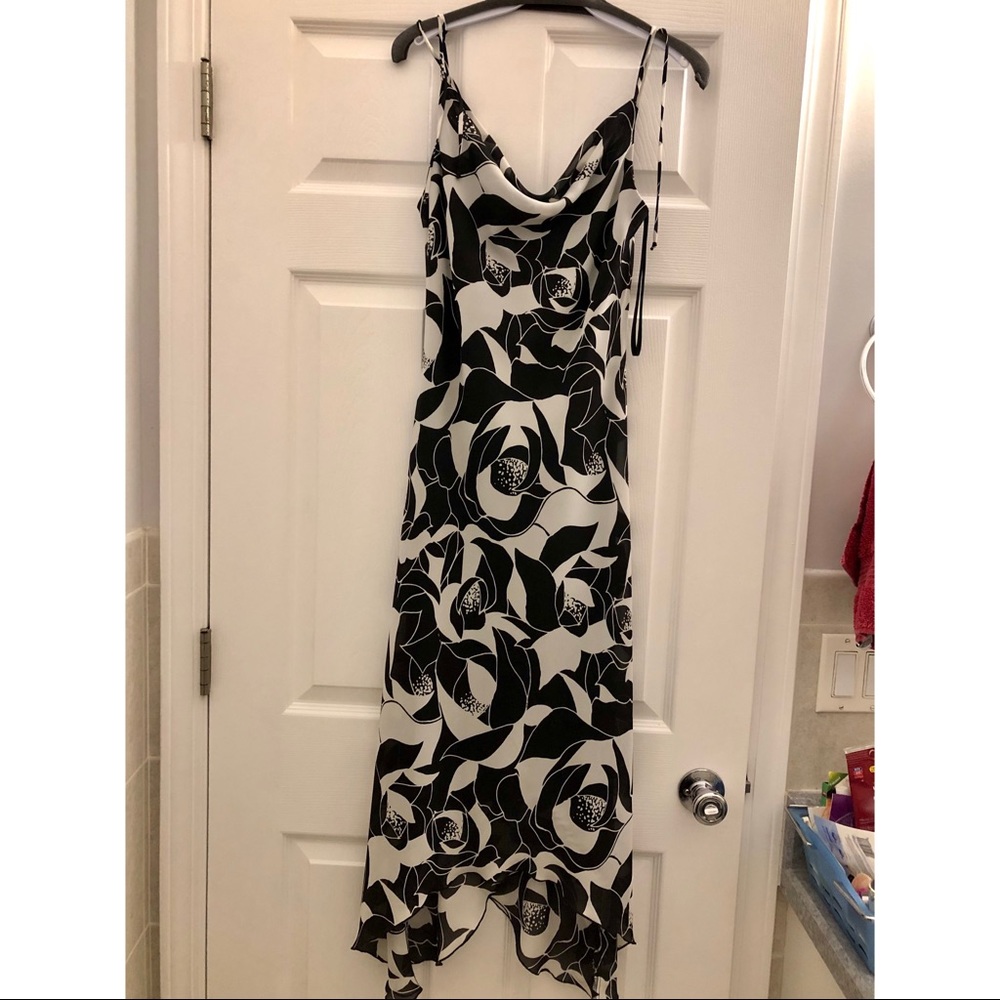 B. Smart black and white floral dress